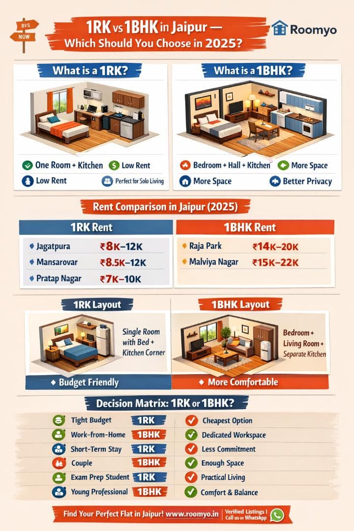  1RK vs 1BHK in Jaipur: Which Is Better for Students & Professionals? (2025 Guide)